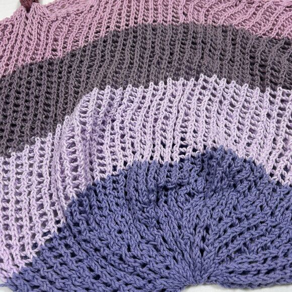 Crochet Market Tote Bag Womens One Size Purple Open Weave Shoulder Net Beach - Picture 2 of 7